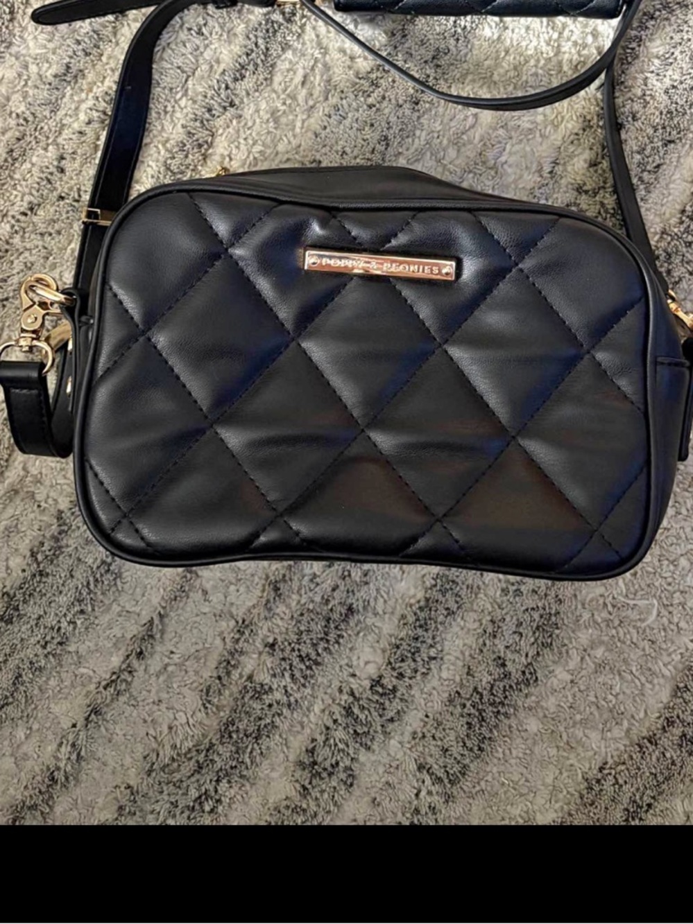 Poppy & Peonies Quilted Black Faux Leather 24/7 Crossbody